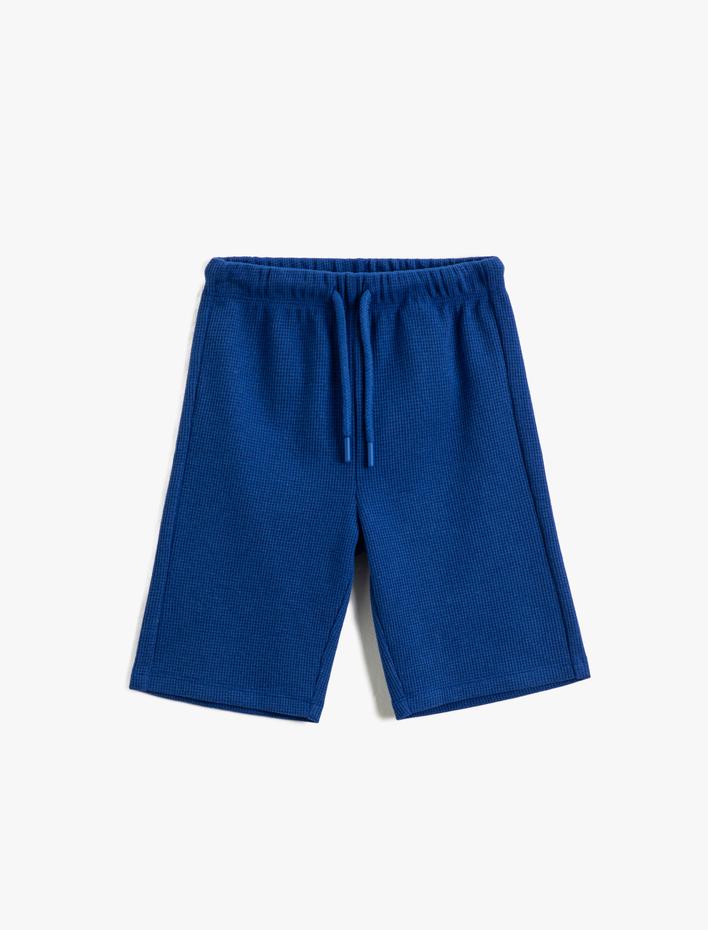 Erkek Çocuk Beli Bağlamalı Basic Şort Dokulu