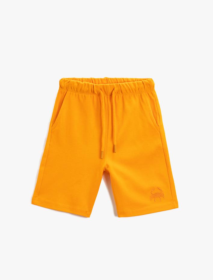 Erkek Çocuk Basic Şort Beli Bağlamalı Cepli Yengeç İşleme Detaylı