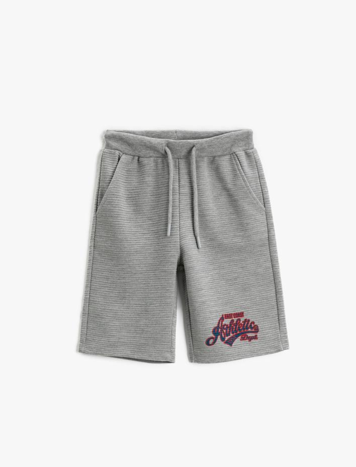 Erkek Çocuk Beli Bağlamalı Şort Cepli Baskı Detaylı Pamuklu