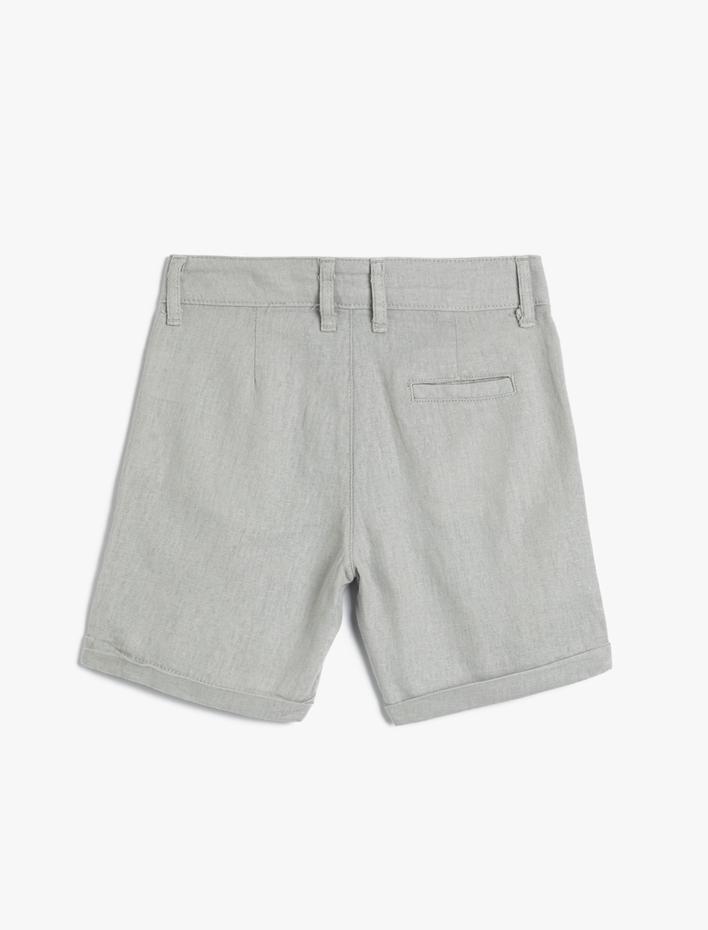 Erkek Çocuk Keten Şort Düğmeli Cepli