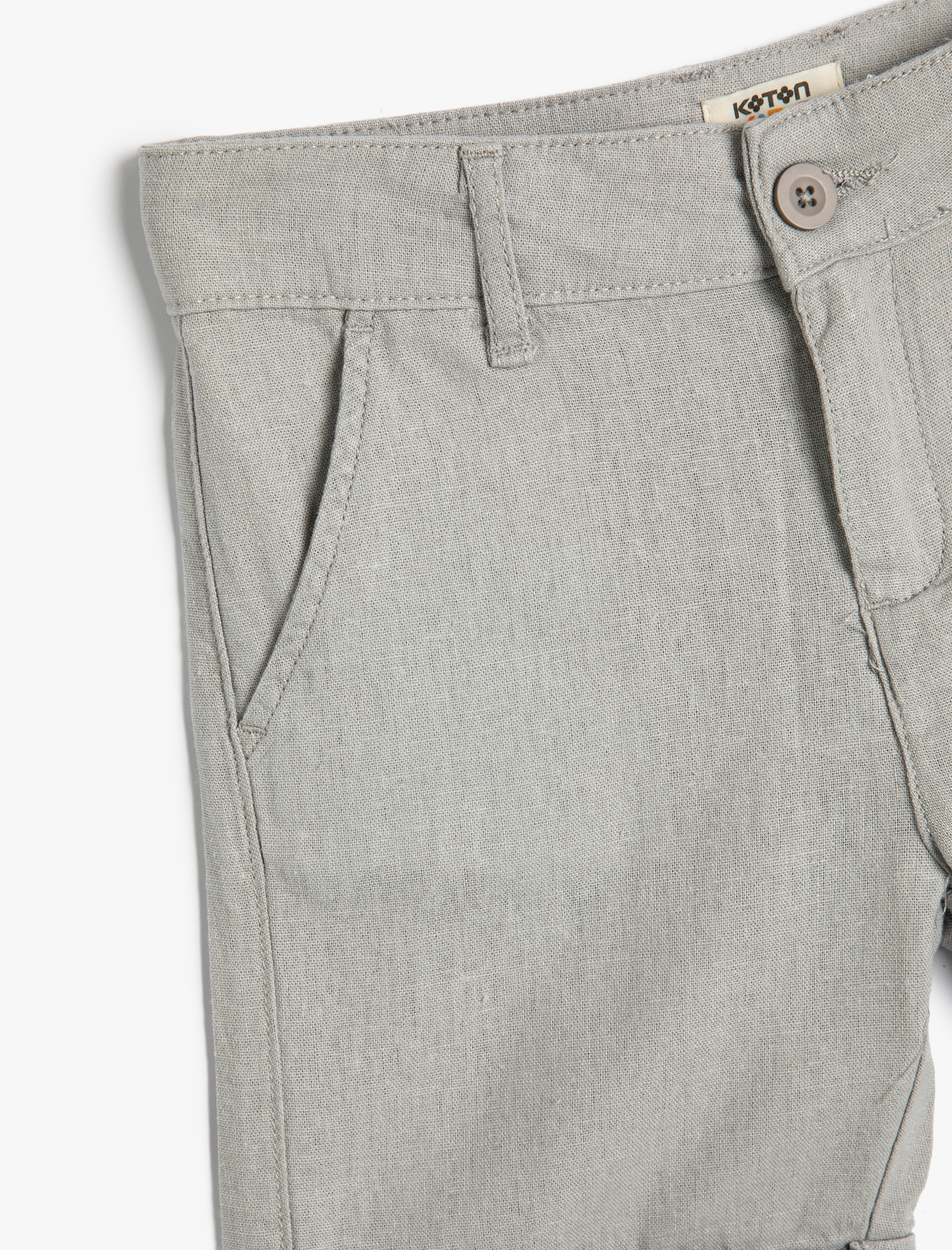  Erkek Çocuk Keten Şort Düğmeli Cepli