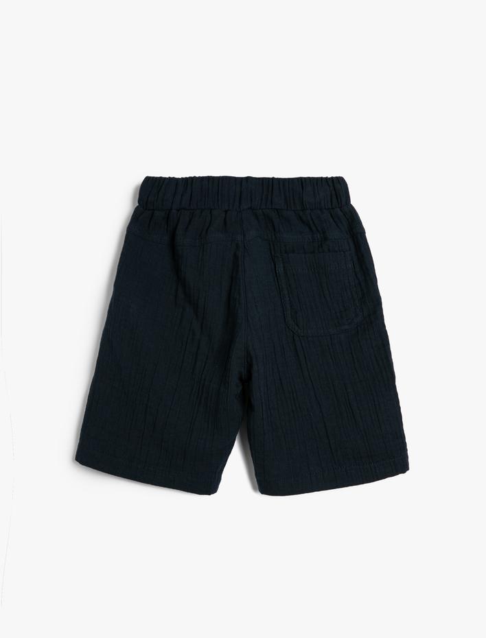 Erkek Çocuk Şort Cepli Beli Lastikli Pamuklu Müslin Kumaş