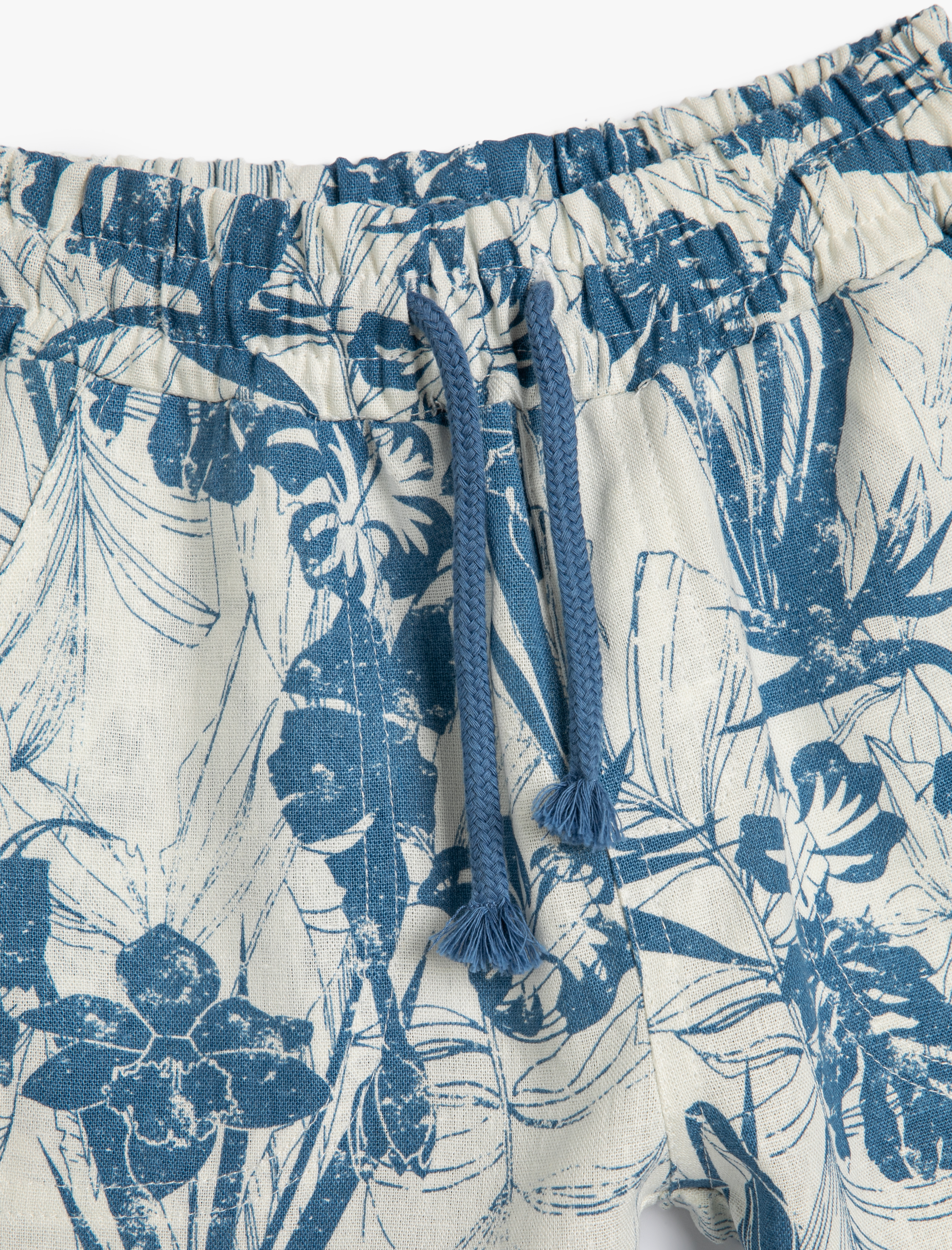  Erkek Çocuk Keten Şort Cepli Beli Lastikli Floral Baskılı