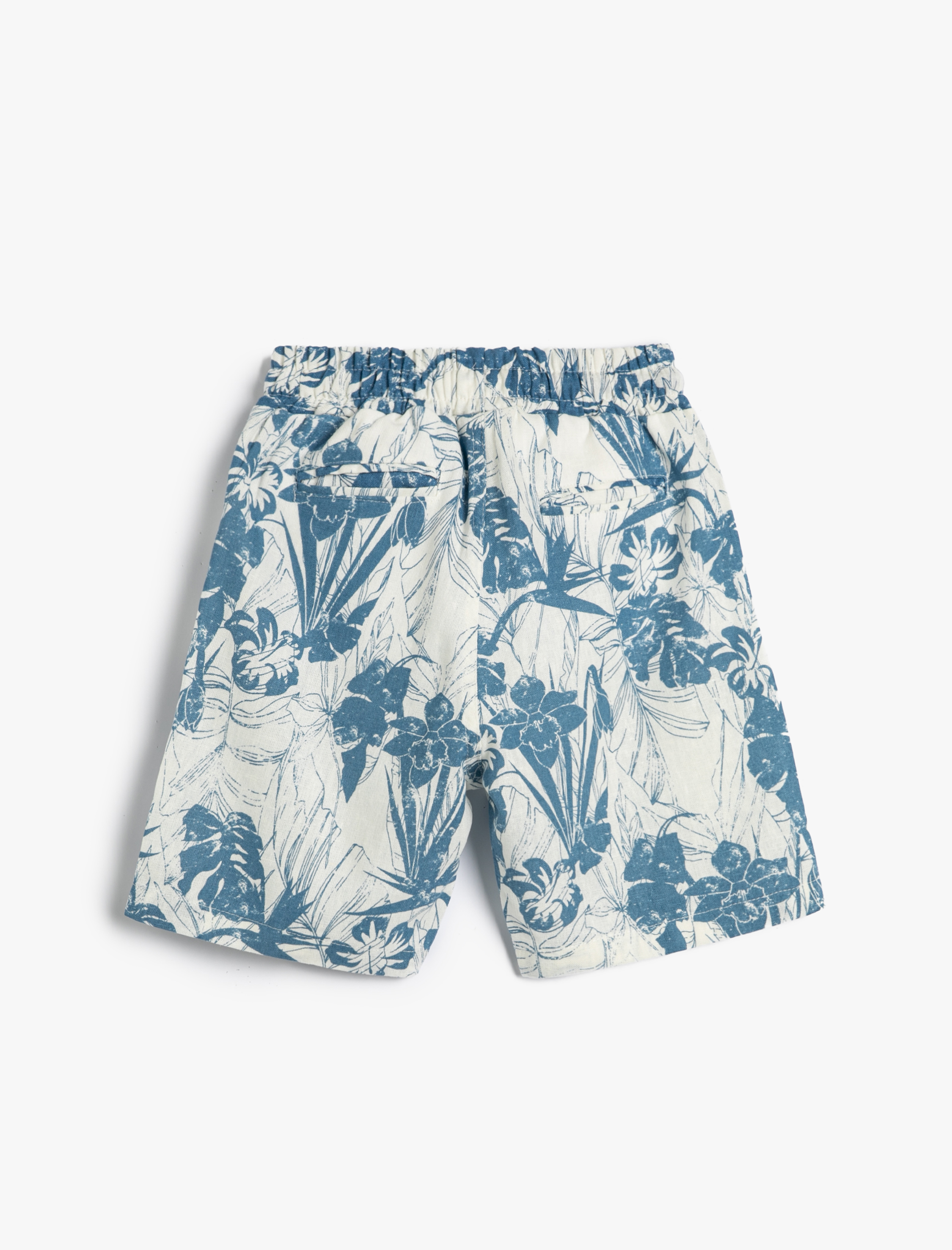  Erkek Çocuk Keten Şort Cepli Beli Lastikli Floral Baskılı
