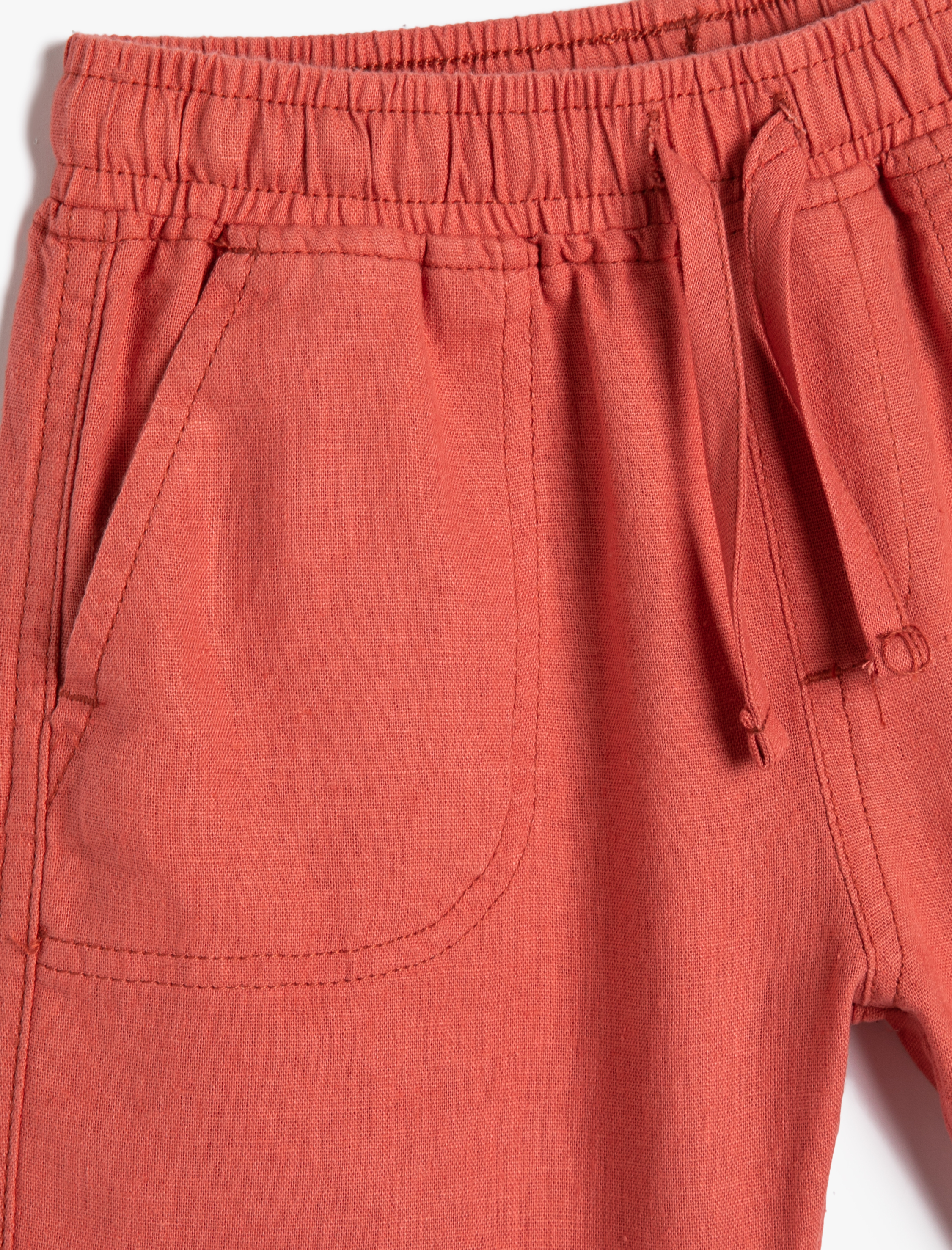  Erkek Çocuk Şort Keten Karışımlı Beli Bağlamalı Cepli