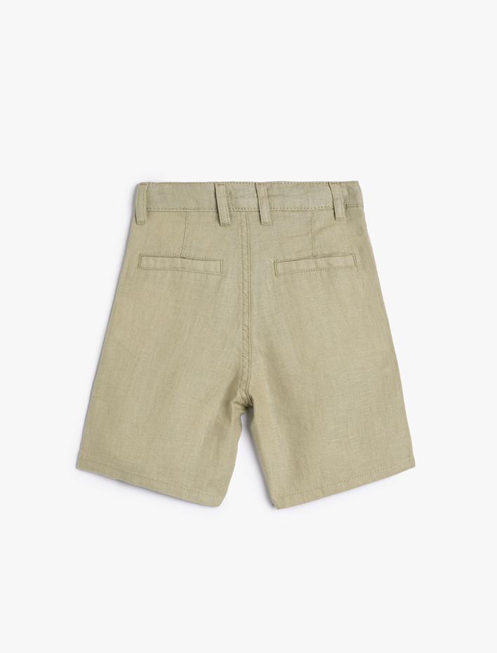 Erkek Çocuk Keten Şort Cepli Düğmeli