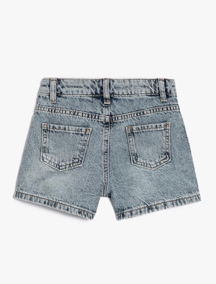 Kız Çocuk Kot Şort Ekstra Mini Slim Parıltılı Boncuk İşlemeli Pamuklu