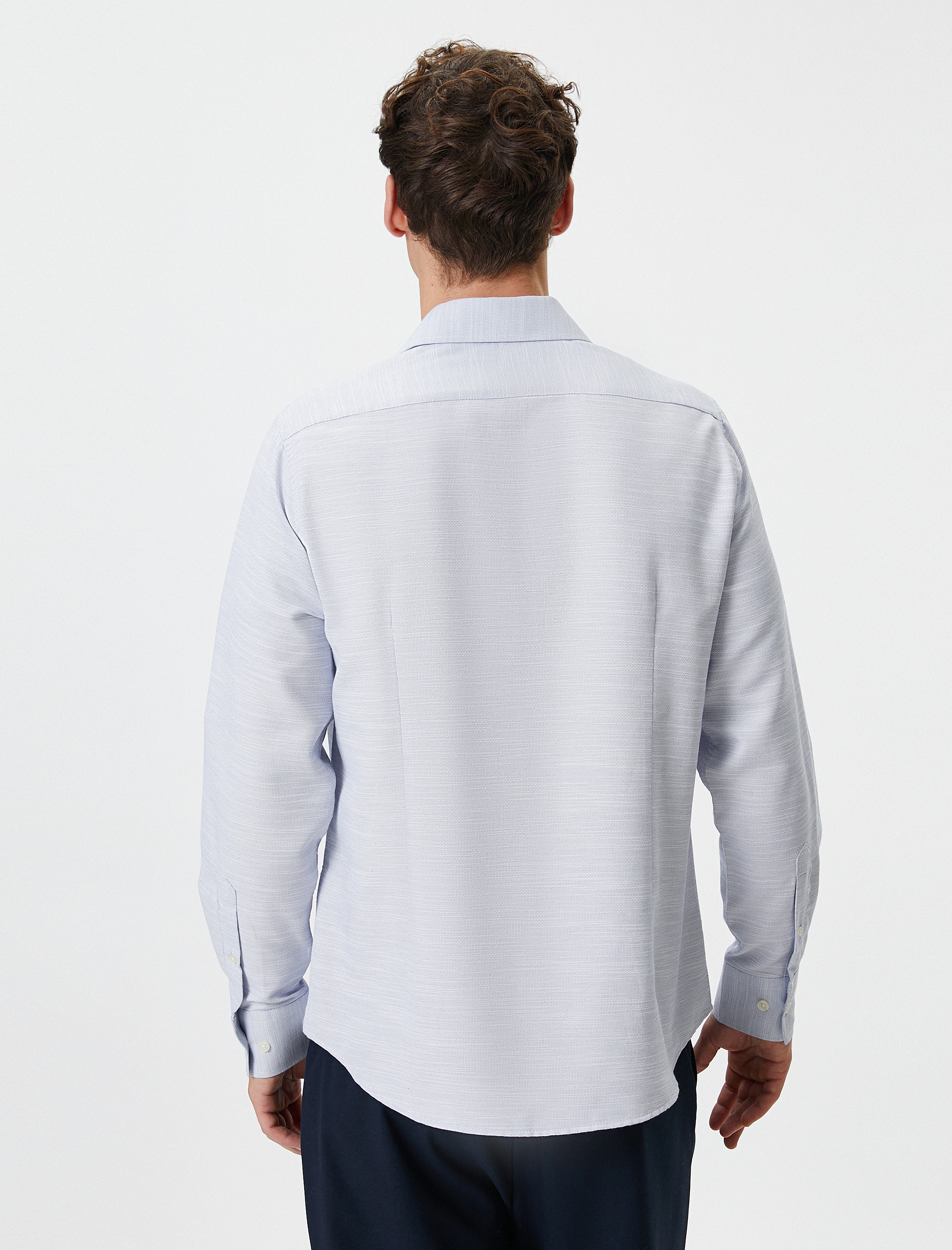 Slim Fit Gömlek Yarım İtalyan Yaka Düğmeli Uzun Kollu