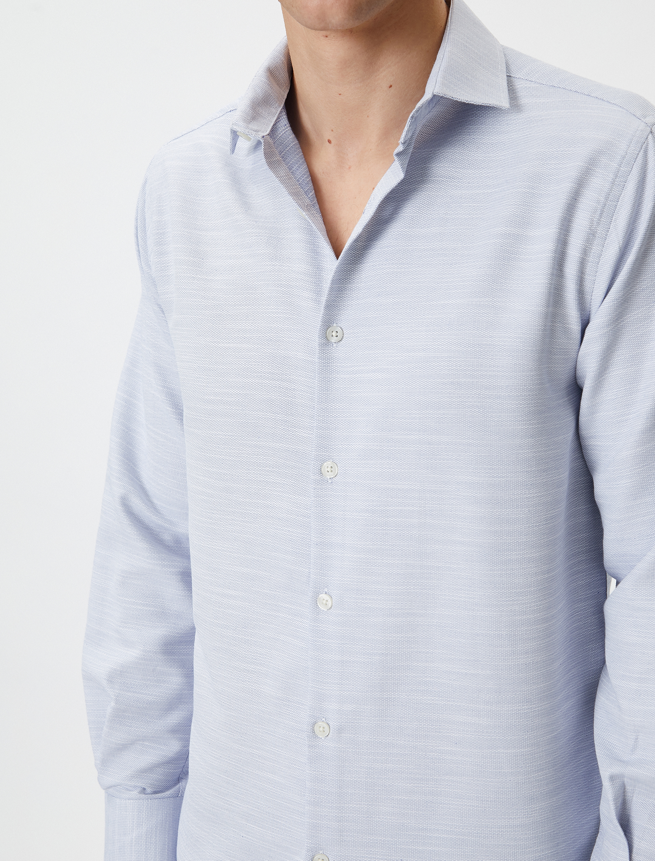 Slim Fit Gömlek Yarım İtalyan Yaka Düğmeli Uzun Kollu