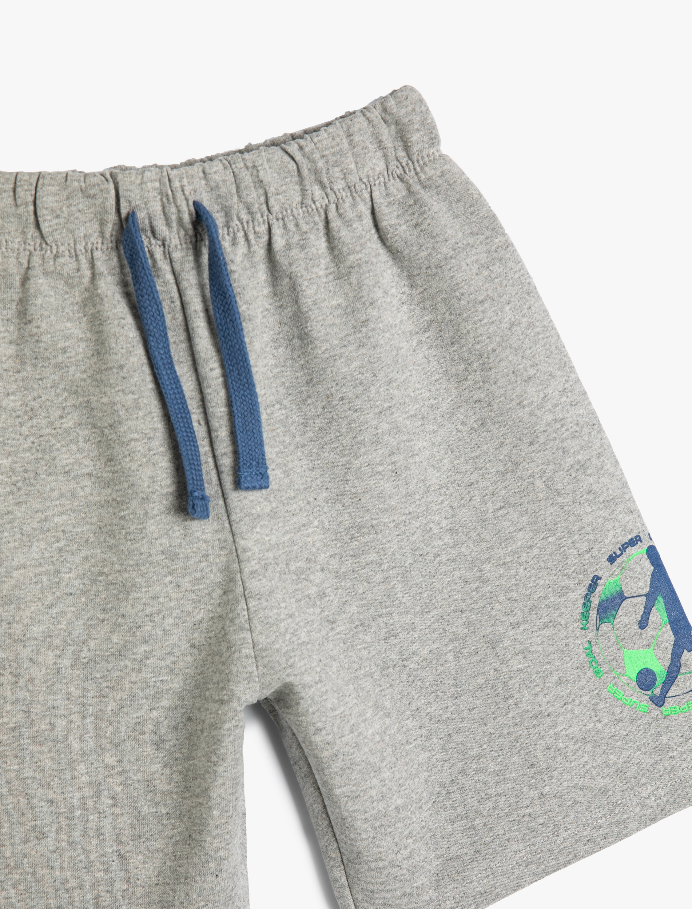  Erkek Çocuk Şort Futbol Temalı Baskı Detaylı Beli Bağlamalı