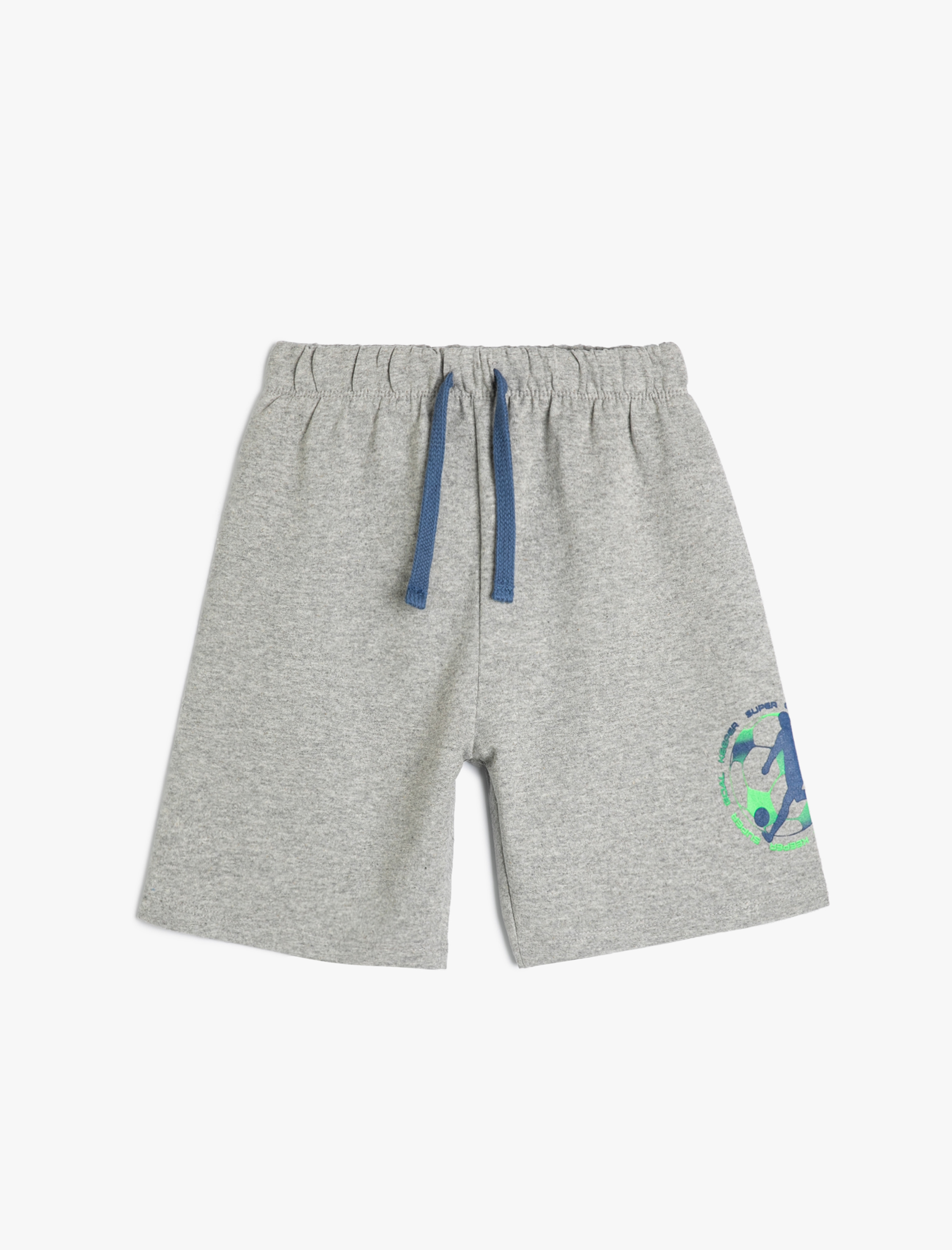  Erkek Çocuk Şort Futbol Temalı Baskı Detaylı Beli Bağlamalı