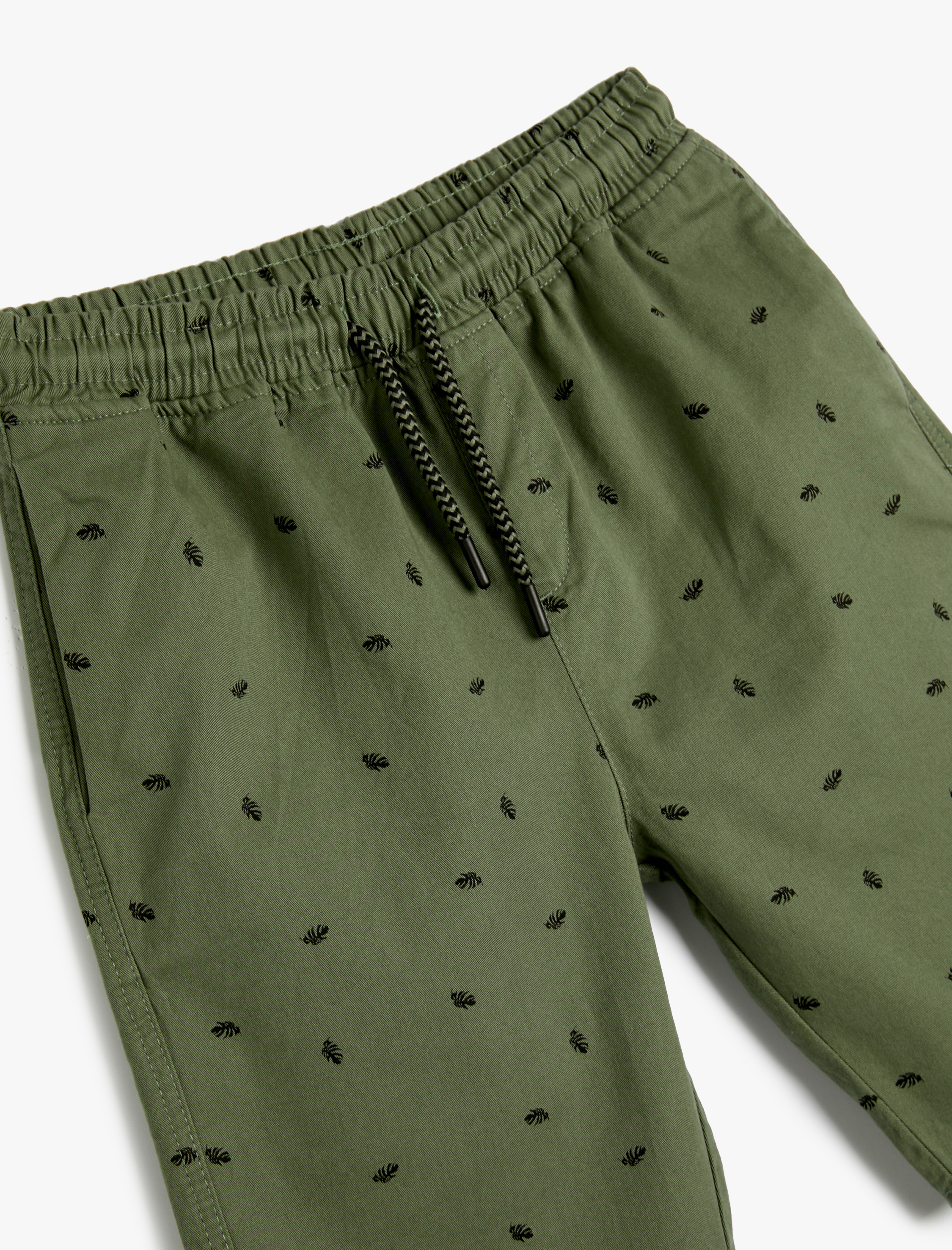  Erkek Çocuk Chino Şort Beli Bağlamalı Cepli Pamuklu Desenli