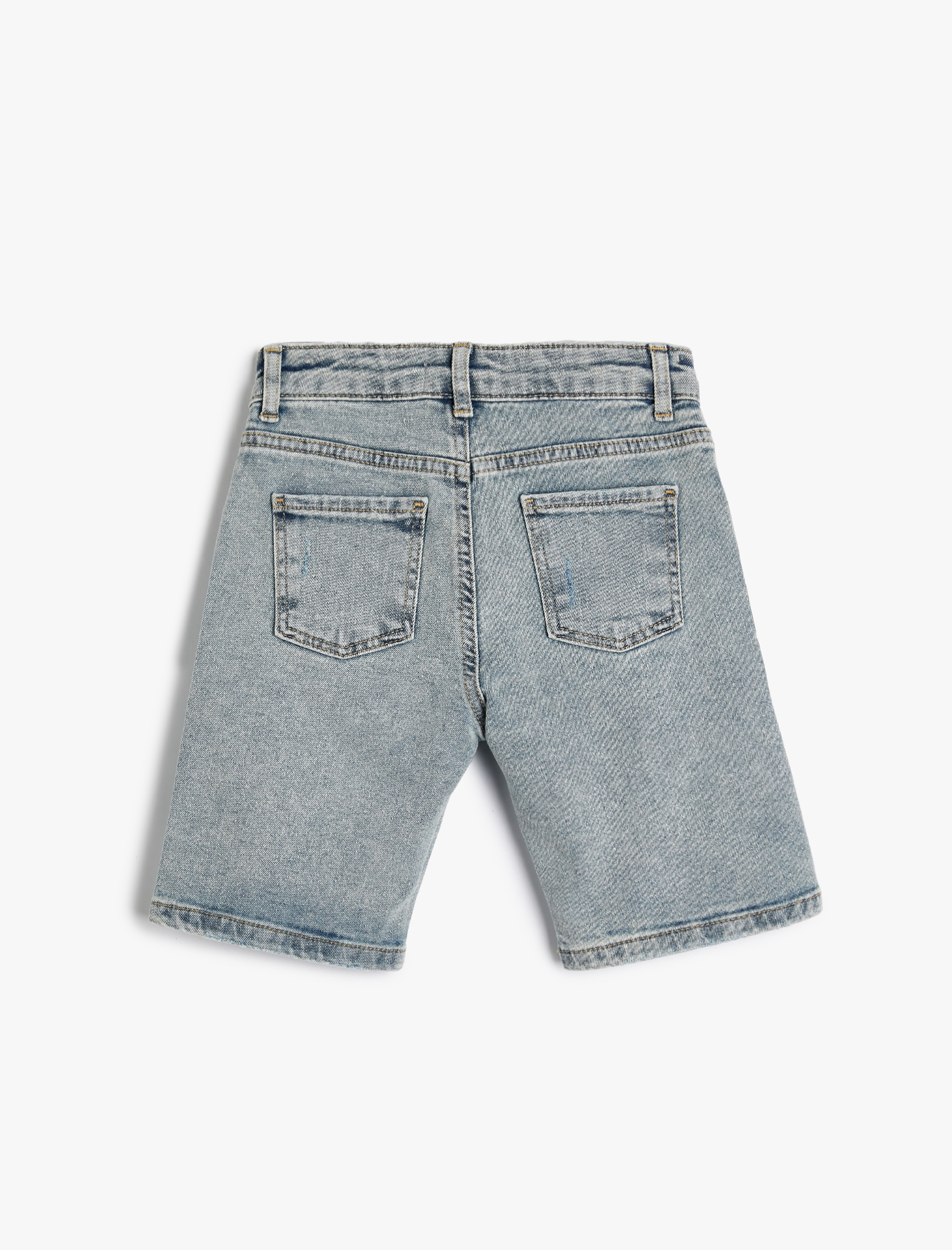  Erkek Çocuk Kot Şort Yıpratılmış Detaylı Cepli Pamuklu