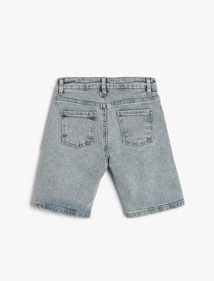 Erkek Çocuk Kot Şort Yıpratılmış Detaylı Cepli Pamuklu
