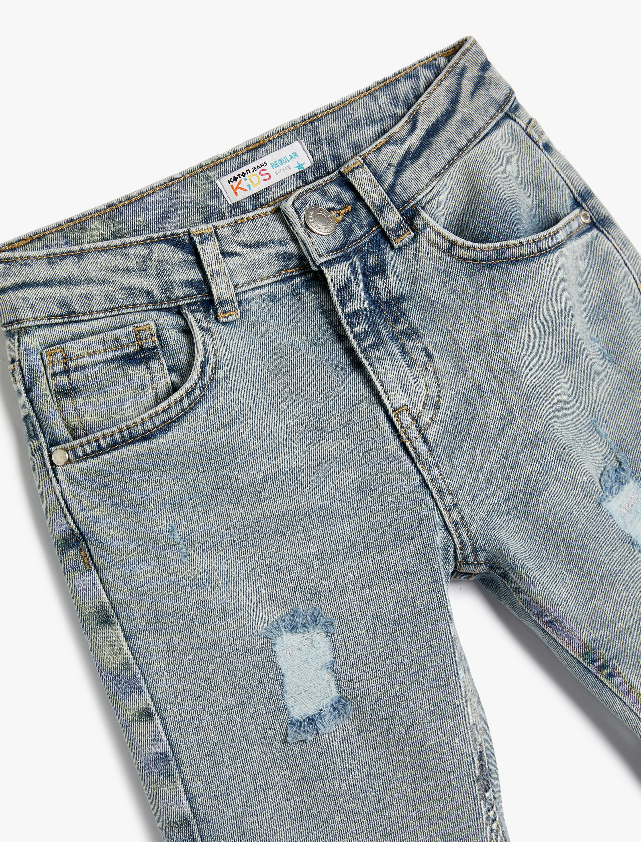  Erkek Çocuk Kot Şort Yıpratılmış Detaylı Cepli Pamuklu