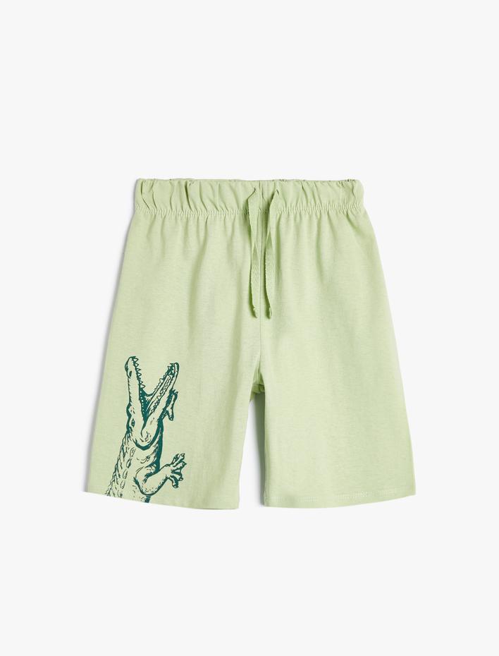 Erkek Çocuk Dinozorlu Şort Beli Bağlamalı Pamuklu