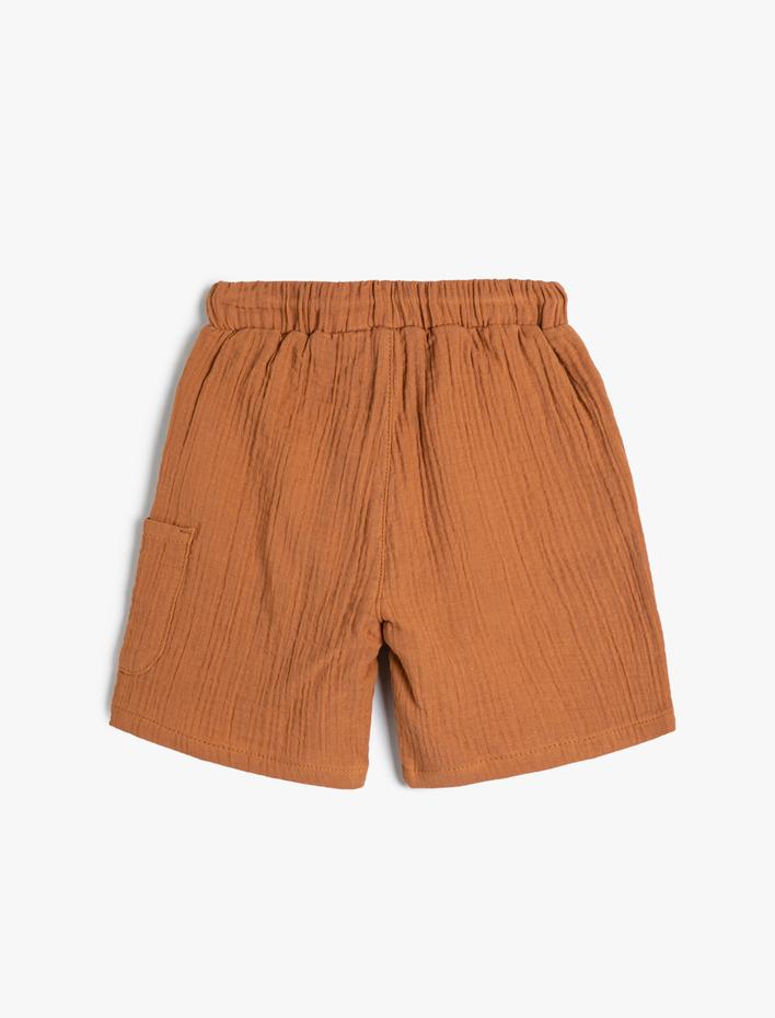 Erkek Çocuk Müslin Şort Dokulu Cepli Beli Bağlamalı