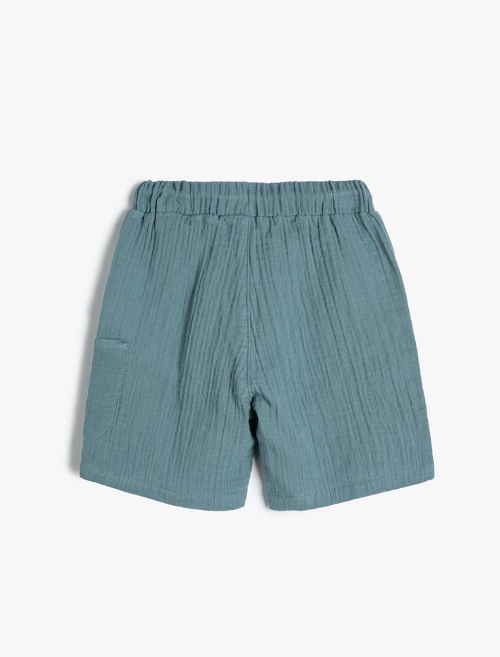 Erkek Çocuk Müslin Şort Dokulu Cepli Beli Bağlamalı