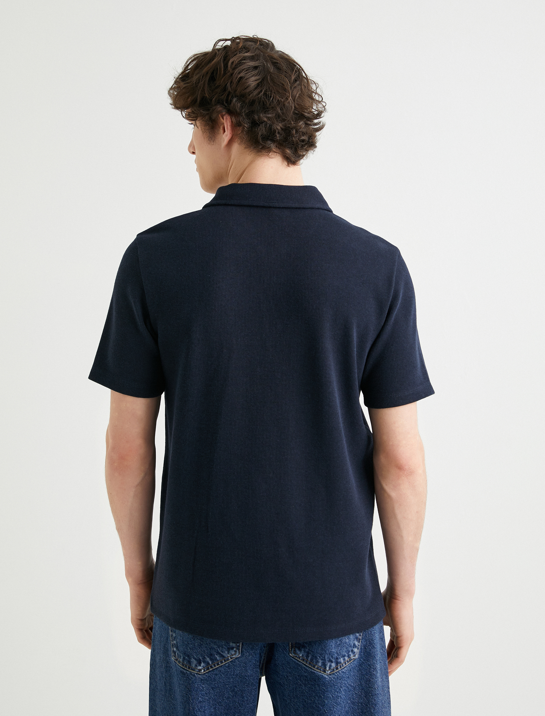   Yarım Fermuarlı Polo Tişört Kısa Kollu Dokulu