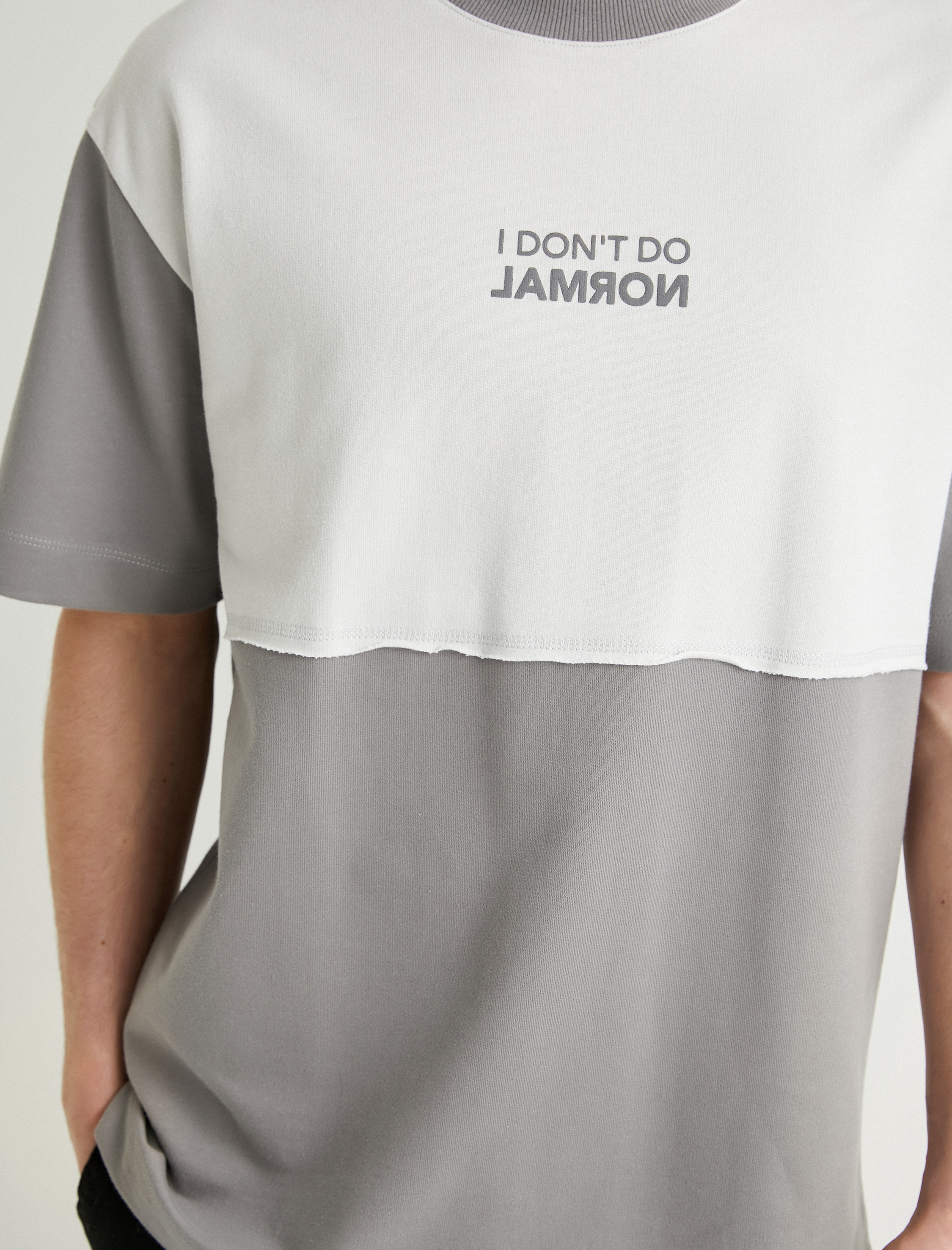   Oversize Tişört Slogan Baskılı Renk Bloklu Bisiklet Yaka Kısa Kollu