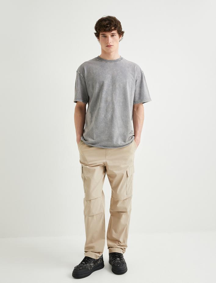  Oversize Tişört Yıkamalı Bisiklet Yaka Kısa Kollu