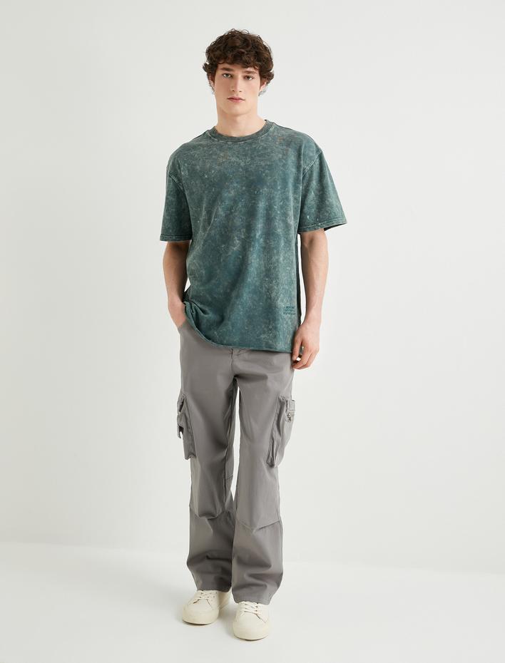  Oversize Tişört Yıkamalı Bisiklet Yaka Kısa Kollu