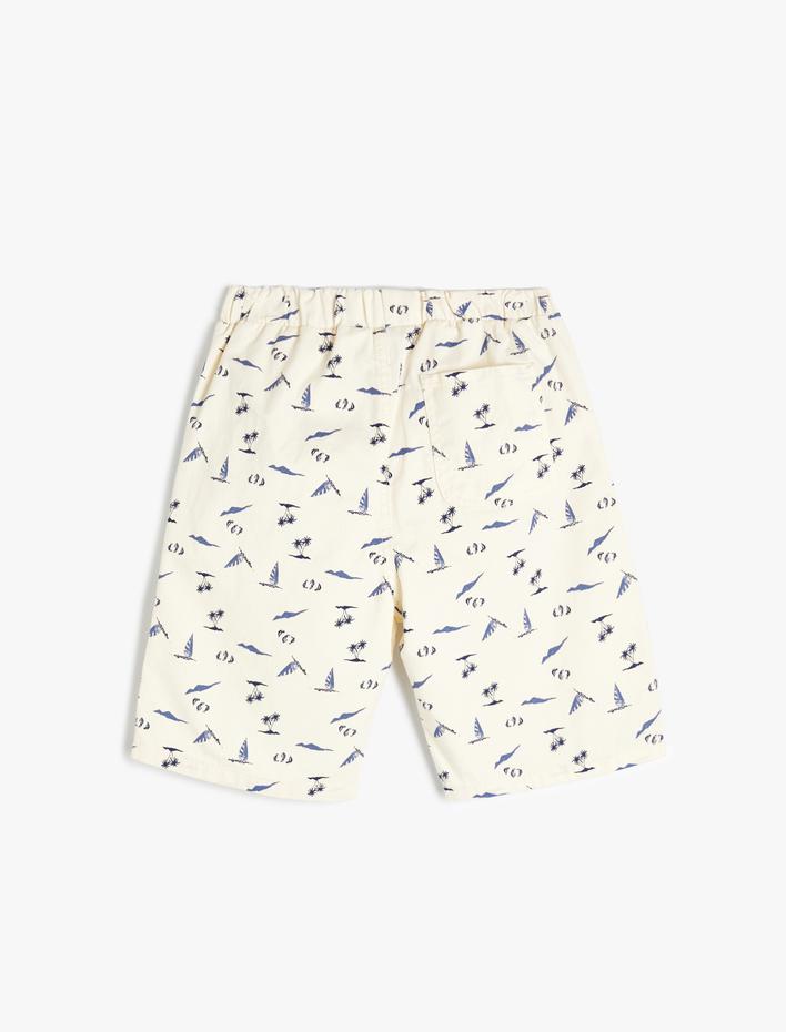 Erkek Çocuk Chino Şort Beli Bağlamalı Cepli Pamuklu Desenli