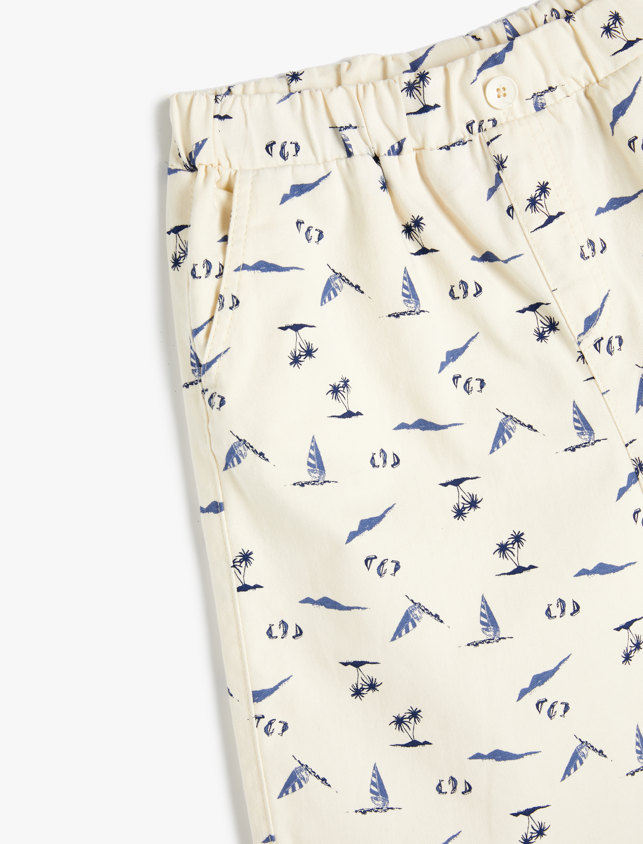  Erkek Çocuk Chino Şort Beli Bağlamalı Cepli Pamuklu Desenli