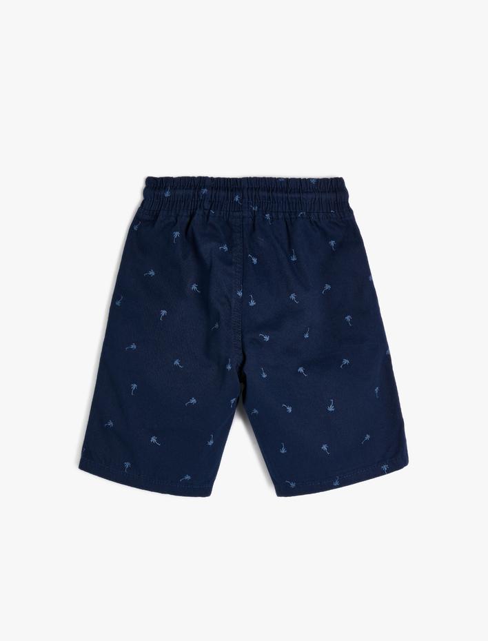 Erkek Çocuk Chino Şort Beli Bağlamalı Cepli Pamuklu Desenli
