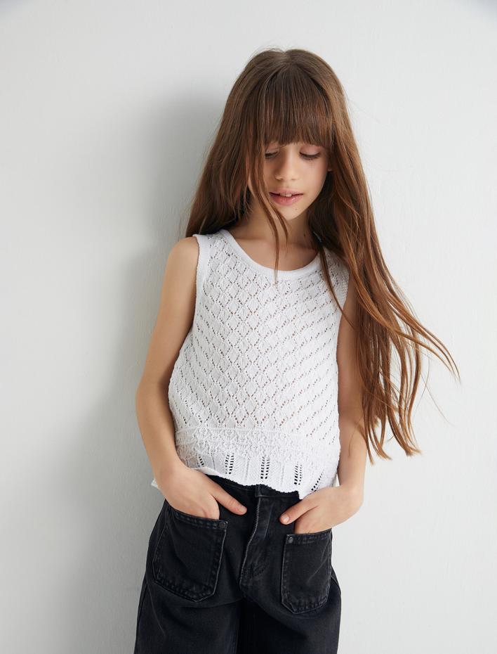 Kız Çocuk Ajurlu Bluz Bisiklet Yaka