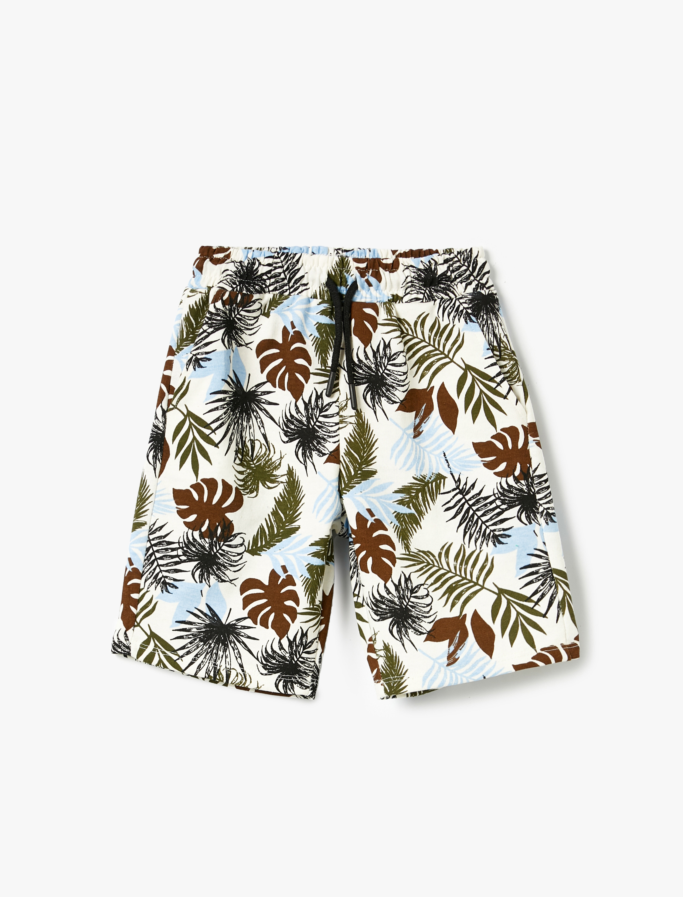  Erkek Çocuk Şort Yaprak Baskılı Cepli Beli Bağlamalı