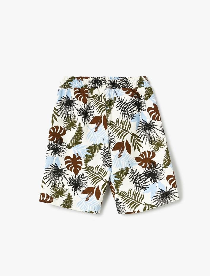Erkek Çocuk Şort Yaprak Baskılı Cepli Beli Bağlamalı