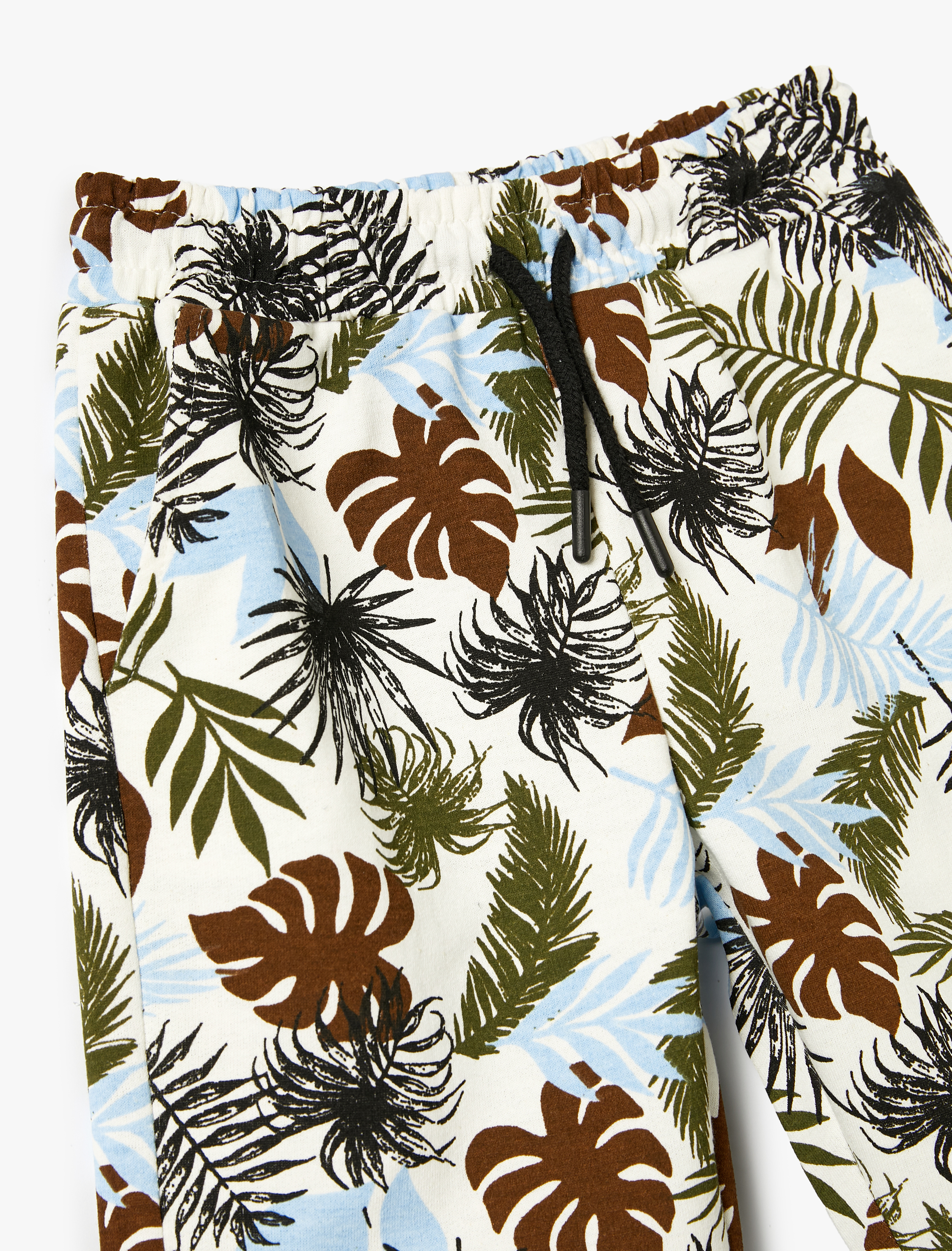  Erkek Çocuk Şort Yaprak Baskılı Cepli Beli Bağlamalı