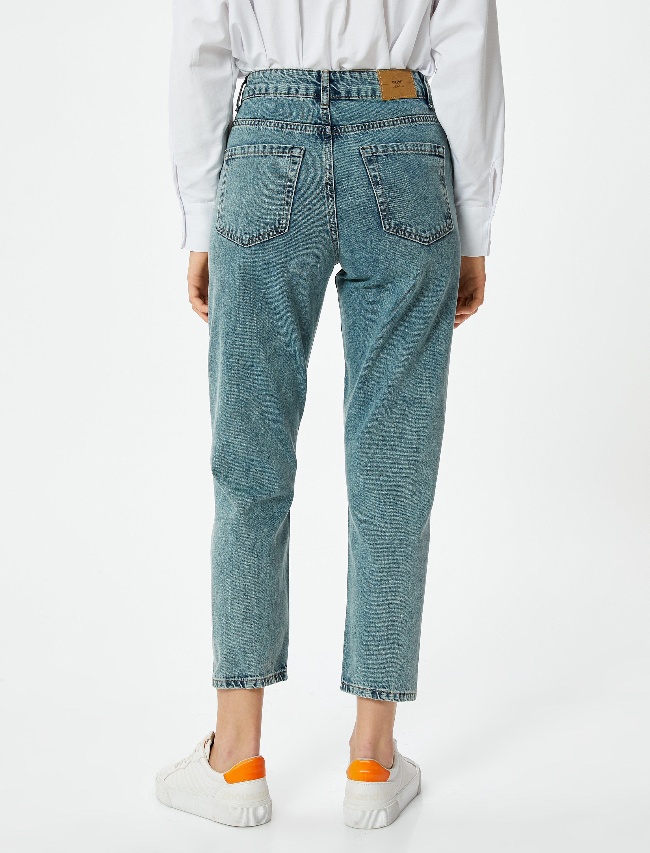   Mom Kot Pantolon Kısa Dar Paça Yırtmaç Detaylı Cepli - Mom Jean