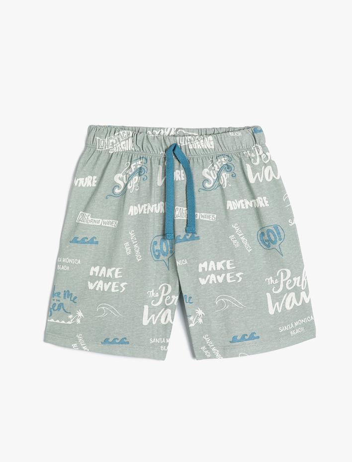 Erkek Çocuk Şort Sörf Baskılı Beli Bağlamalı Pamuklu