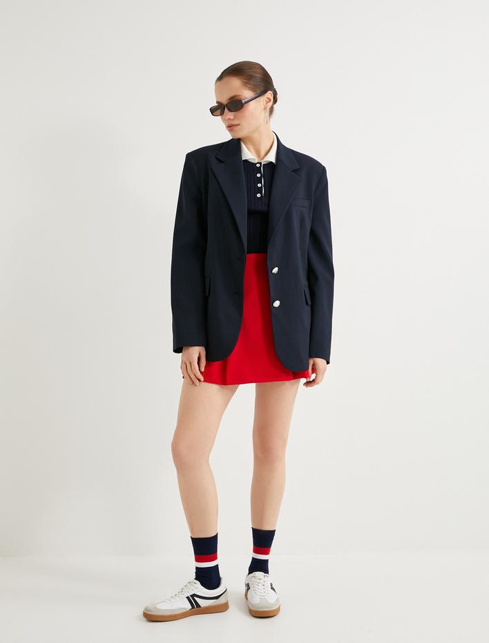  Blazer Ceket Kapaklı Cepli Düğmeli Standart Kesim