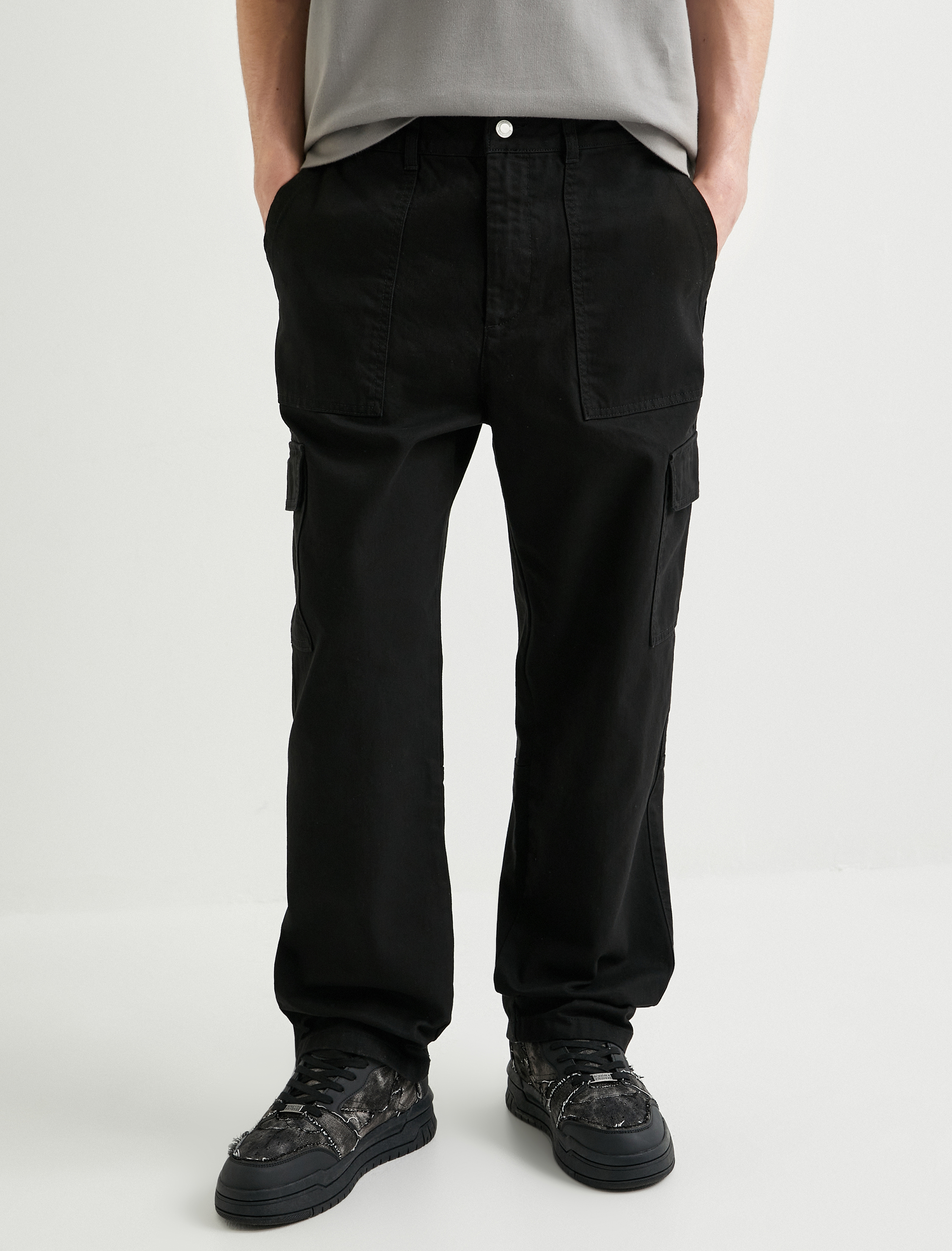   Bol Baggy Pantolon Kargo Cepli Düğmeli Dikiş Detaylı Pamuklu