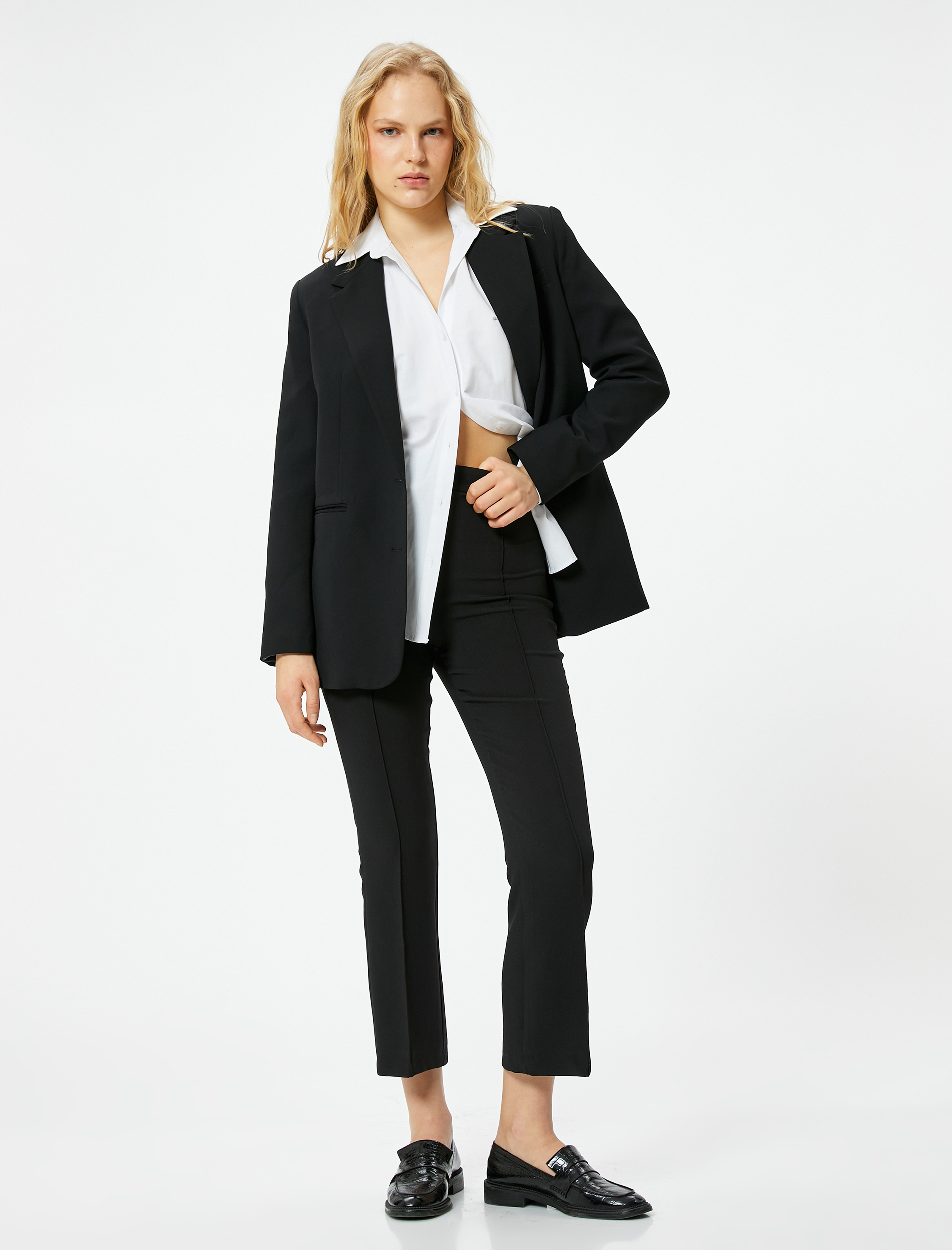   Kumaş Klasik Pantolon Yüksek Bel Dar Paça