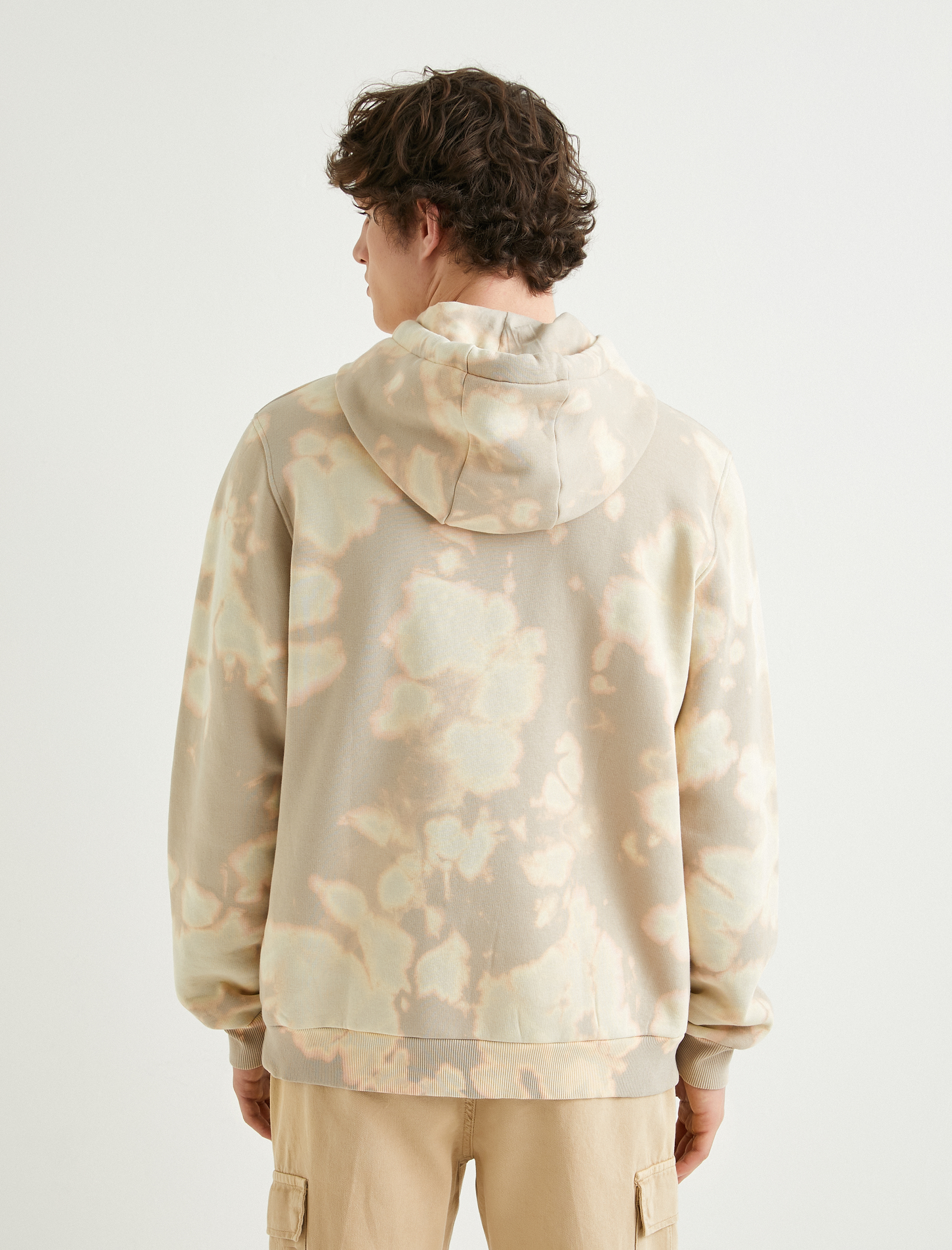   Kapşonlu Sweatshirt Soyut Baskılı Uzun Kollu Şardonlu