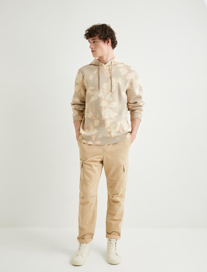  Kapşonlu Sweatshirt Soyut Baskılı Uzun Kollu Şardonlu