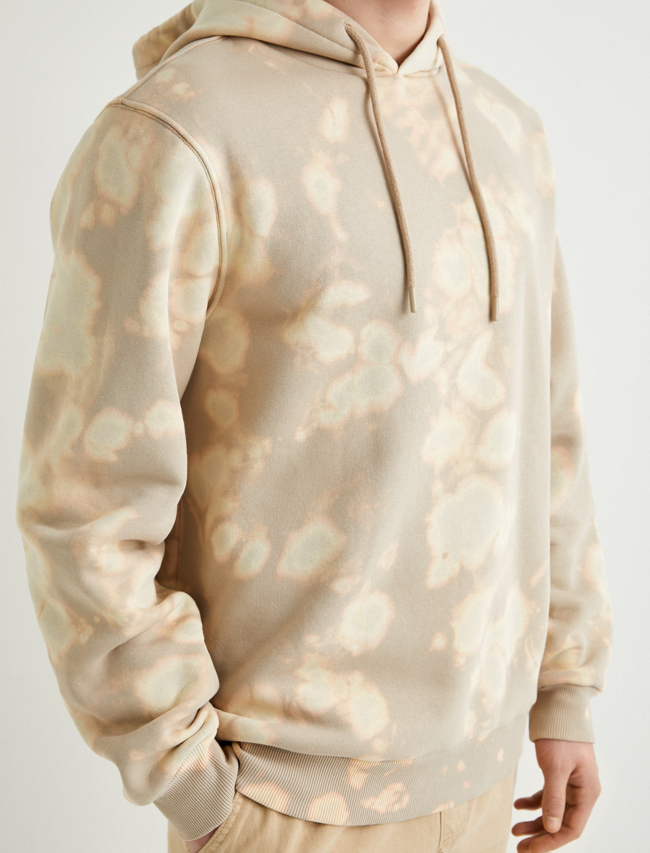   Kapşonlu Sweatshirt Soyut Baskılı Uzun Kollu Şardonlu