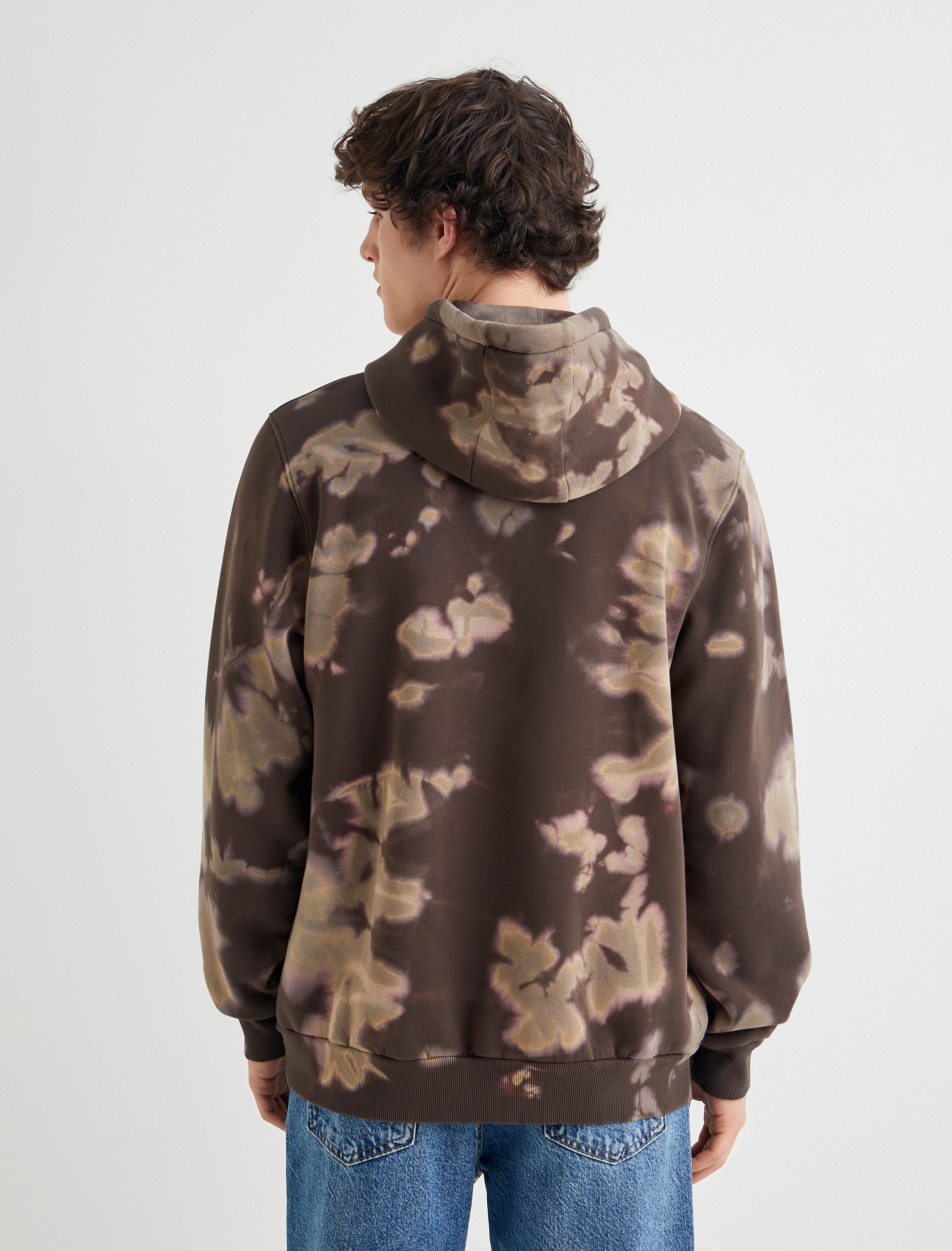   Kapşonlu Sweatshirt Soyut Baskılı Uzun Kollu Şardonlu