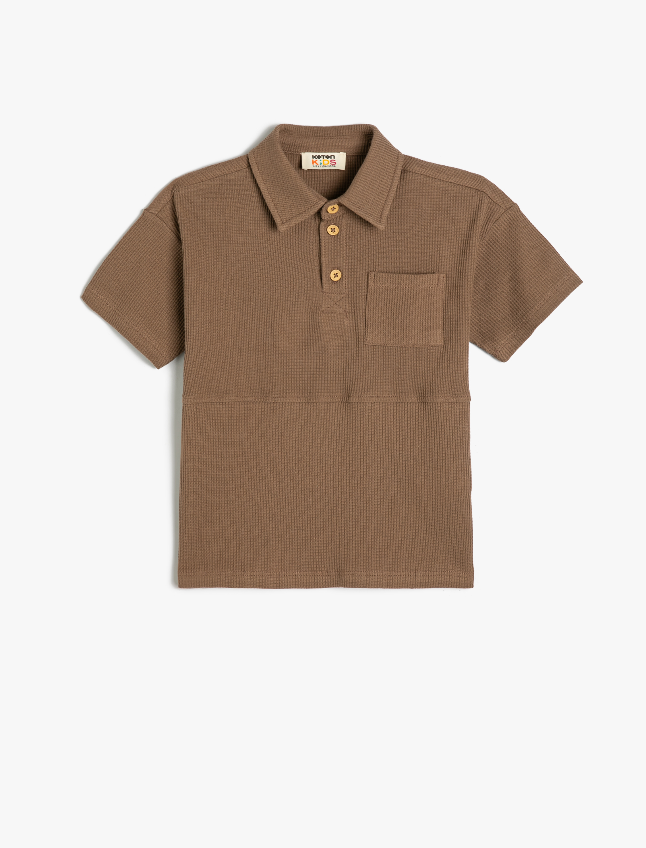  Erkek Çocuk Polo Yaka Tişört Dokulu Düğmeli Kısa Kollu Pamuklu