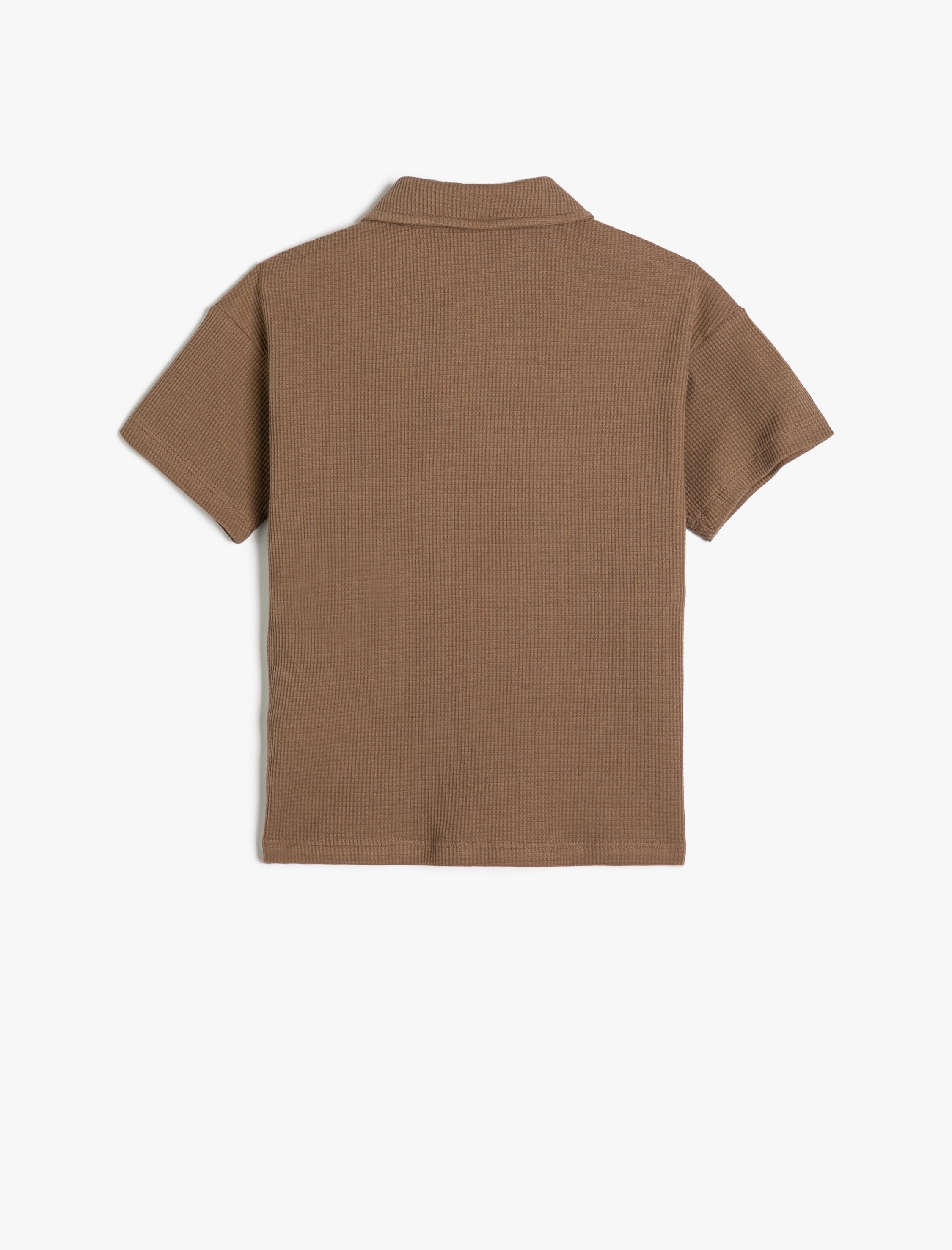  Erkek Çocuk Polo Yaka Tişört Dokulu Düğmeli Kısa Kollu Pamuklu