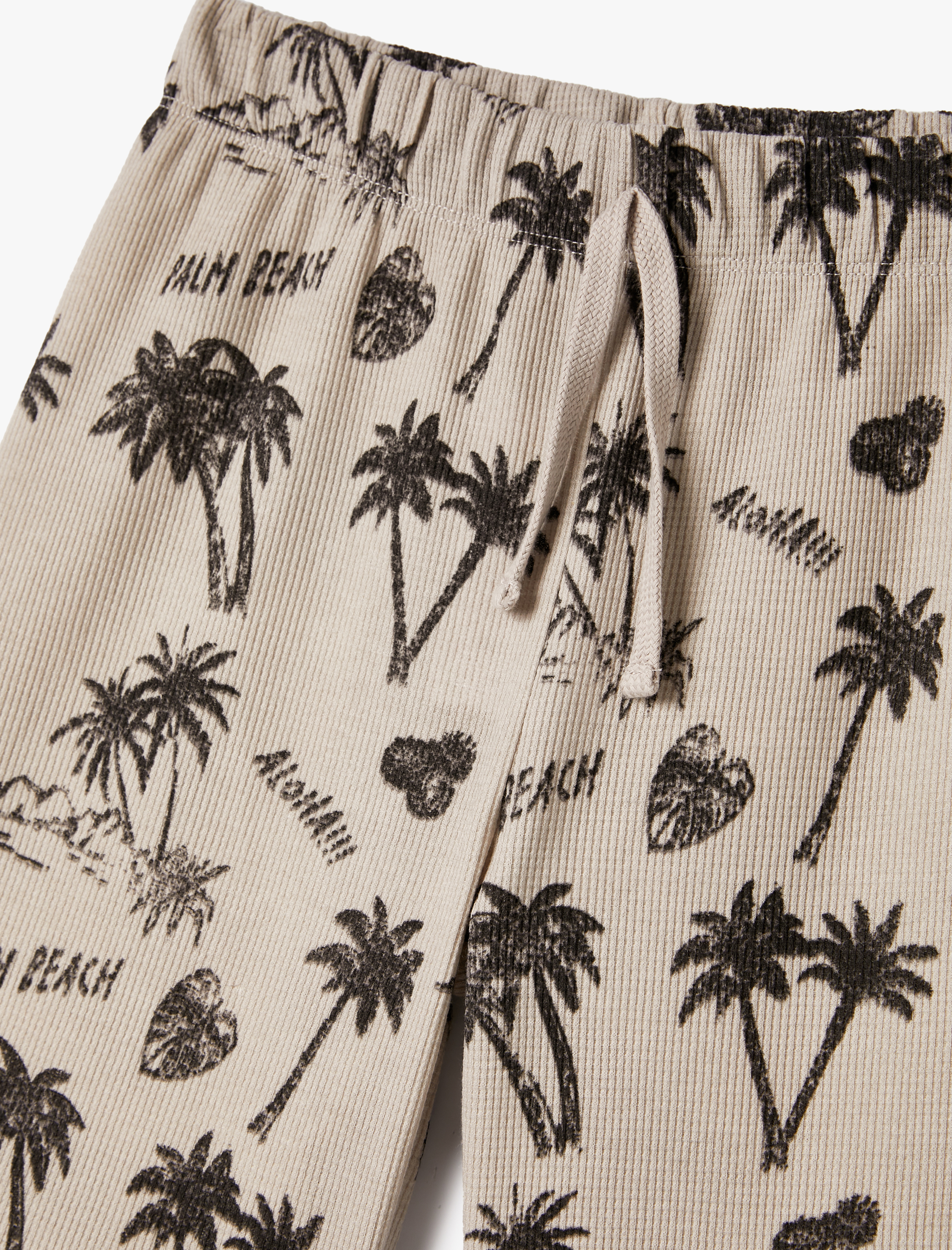  Erkek Çocuk Şort Palmiye Baskılı Dokulu Beli Bağlamalı Pamuklu