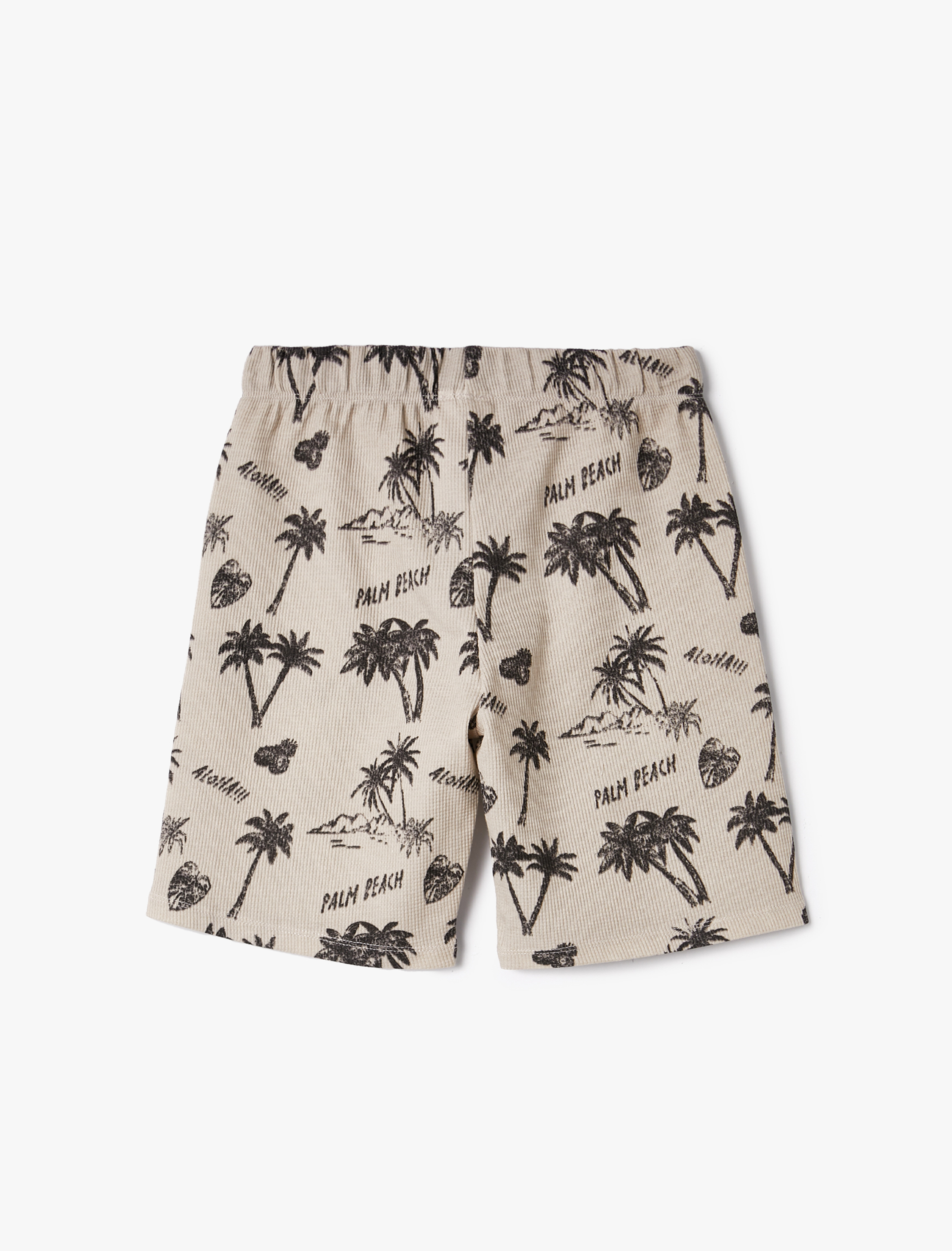  Erkek Çocuk Şort Palmiye Baskılı Dokulu Beli Bağlamalı Pamuklu