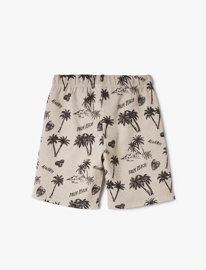 Erkek Çocuk Şort Palmiye Baskılı Dokulu Beli Bağlamalı Pamuklu