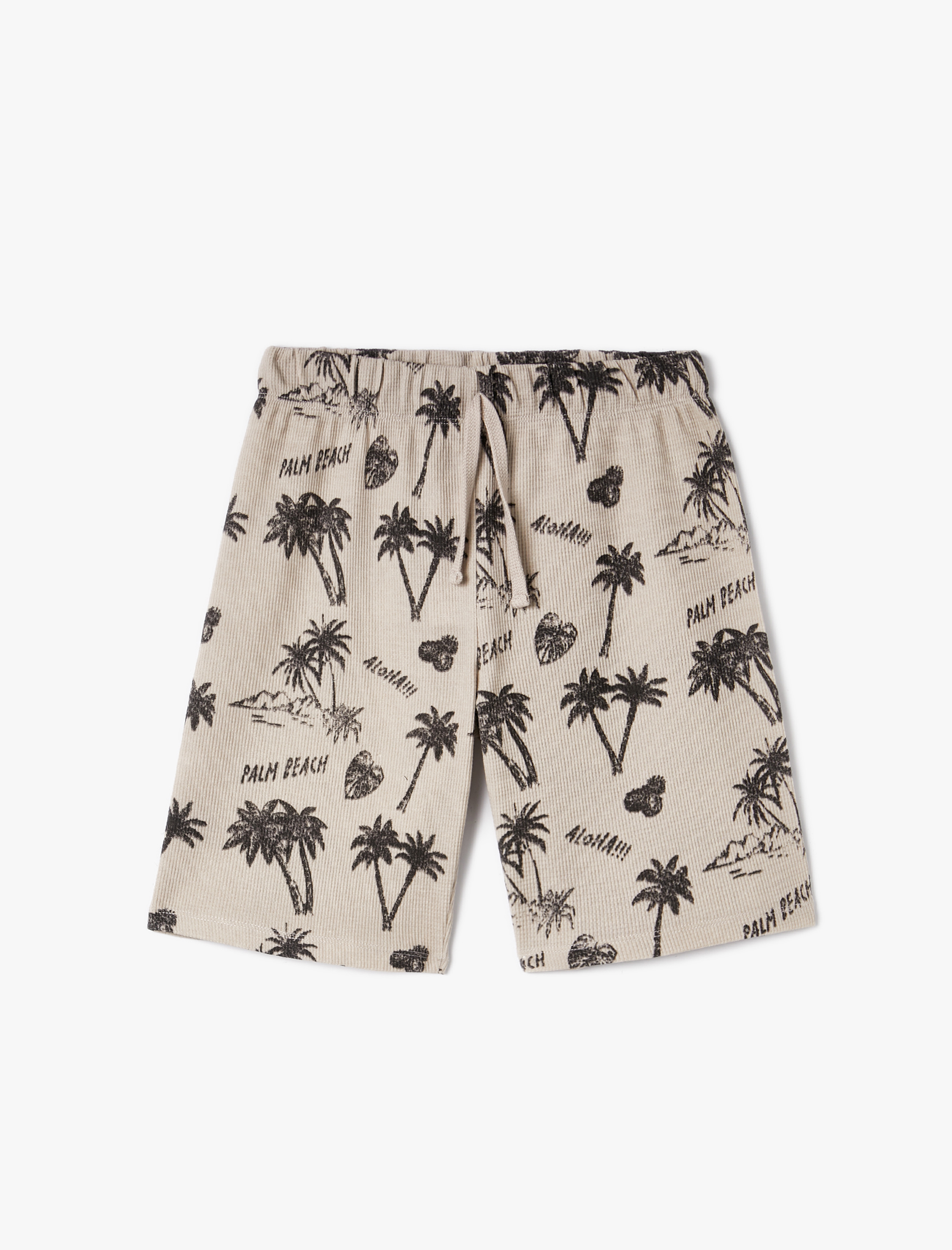  Erkek Çocuk Şort Palmiye Baskılı Dokulu Beli Bağlamalı Pamuklu