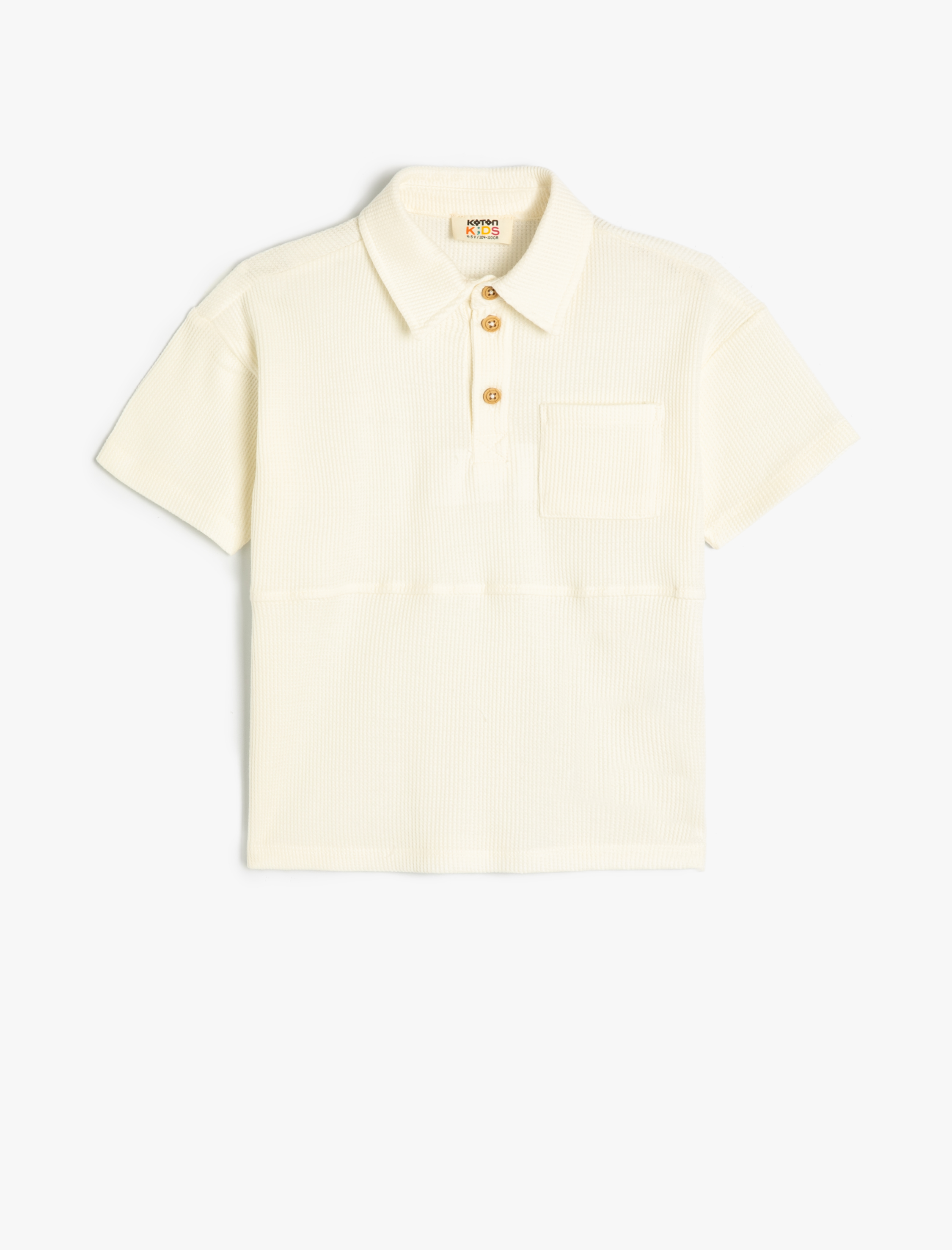  Erkek Çocuk Polo Yaka Tişört Dokulu Düğmeli Kısa Kollu Pamuklu