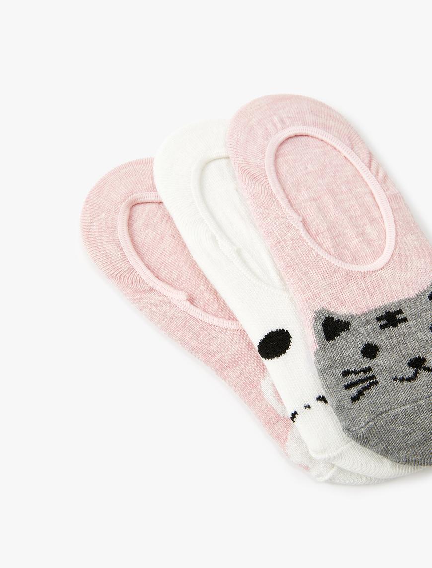  Kız Çocuk 3'lü Kedi Baskılı Babet Çorap Seti